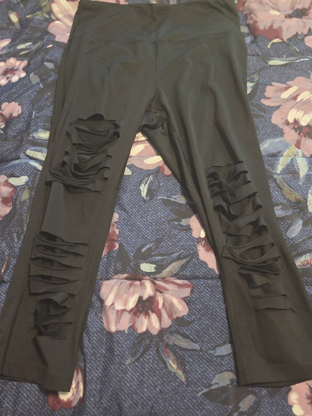 Black Ripped Leggings - Distressed Cutout Design